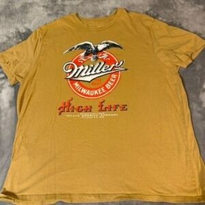Miller High Life Beer Graphic T-Shirt Mens XXL Mustard Yellow Gold Cotton Tee